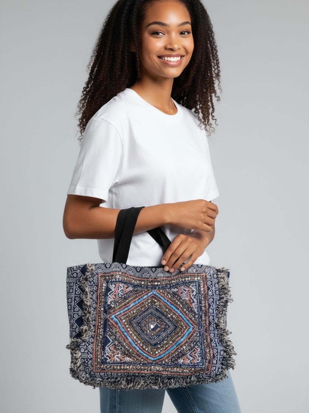 Bohemian Blue and Orange Geometric Tote•No call outs•